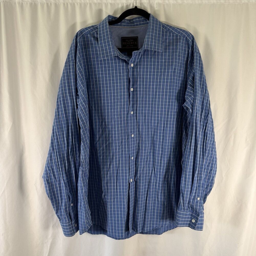 Jos A Bank Reserve Dress Shirt Mens XXL Silk Bl Blue Plaid Button Up Long Sleeve
